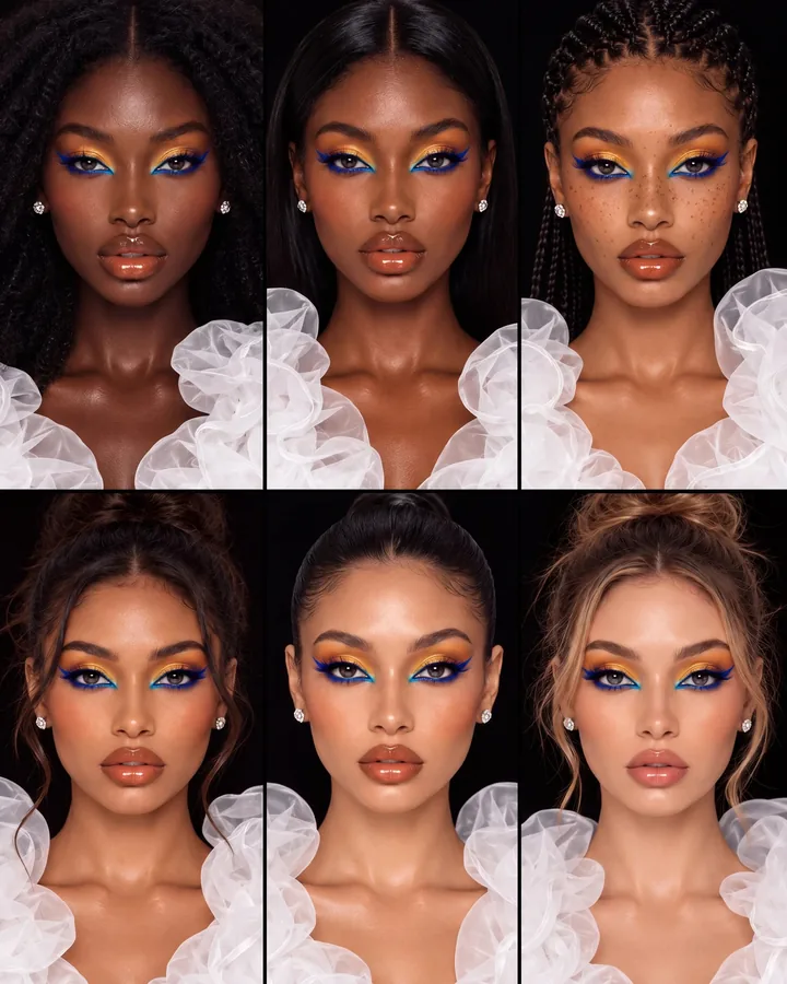 One makeup look on six skin tones